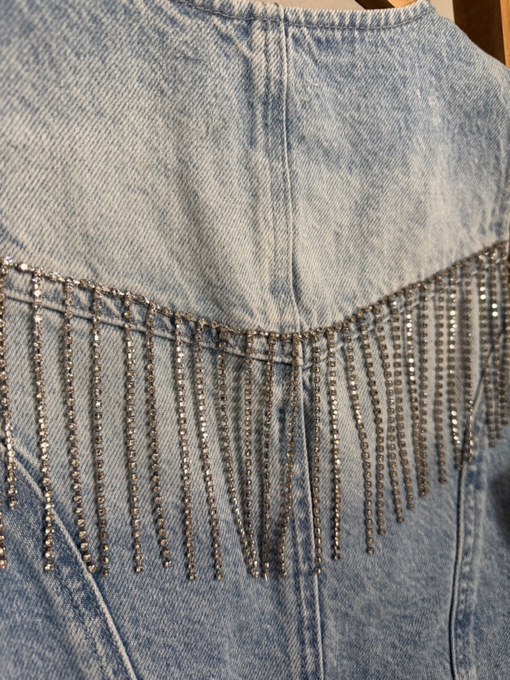 PacSun Light Blue Cropped Denim Vest with Silver Chain Fringe - Picture 5 of 5
